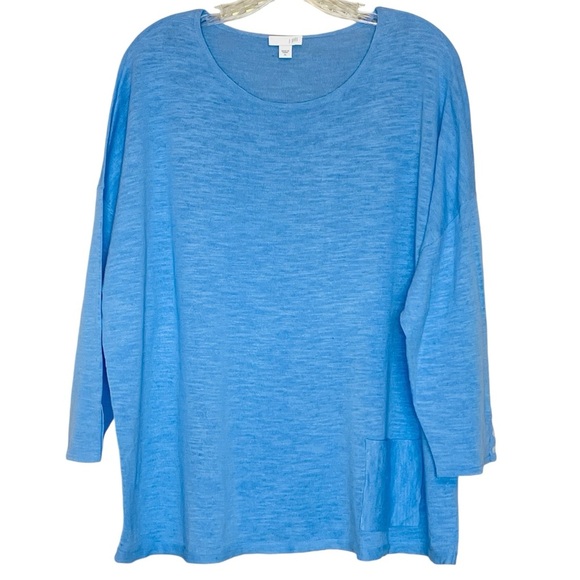J. Jill Linen Cotton Button Cuff Front Pocket Boxy Tee Sky Blue Top XL - Picture 1 of 8